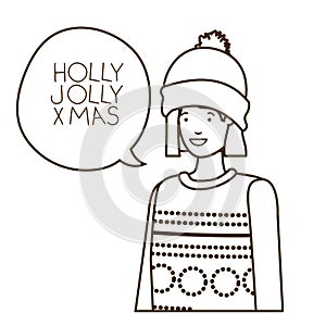 Woman with winter clothes and speech bubble