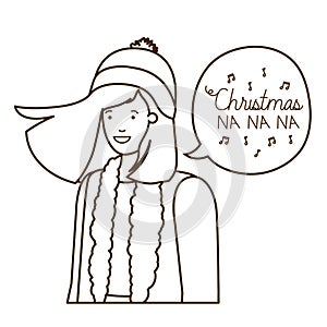 Woman with winter clothes and speech bubble