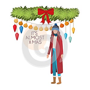 Woman with winter clothes and speech bubble