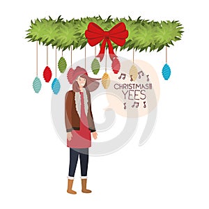 Woman with winter clothes and speech bubble