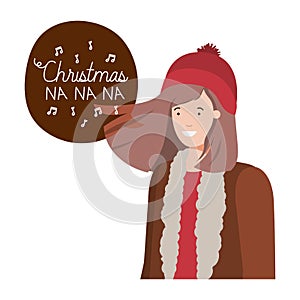 Woman with winter clothes and speech bubble