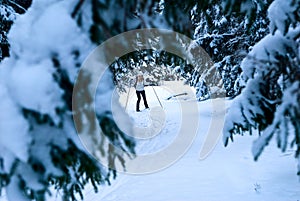 Woman in the winter forest