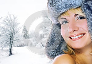 Woman in winter fur-cap