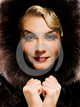 Woman in winter fur coat