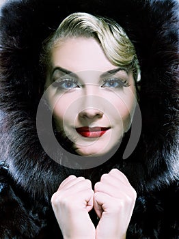 Woman in winter fur coat