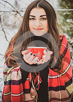 Woman at winter holidays. Christmas time, outdoor portrait