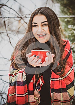 Woman at winter holidays. Christmas time, outdoor portrait