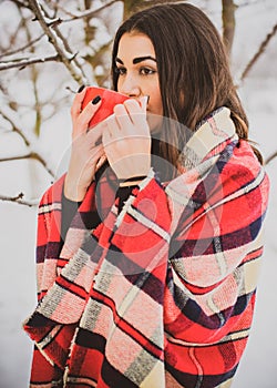 Woman at winter holidays. Christmas time, outdoor portrait