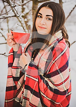 Woman at winter holidays. Christmas time, outdoor portrait