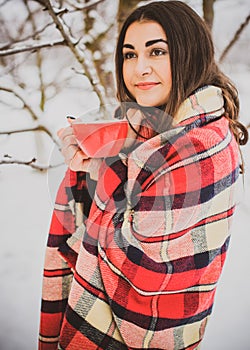 Woman at winter holidays. Christmas time, outdoor portrait