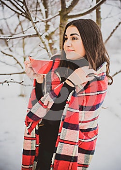 Woman at winter holidays. Christmas time, outdoor portrait