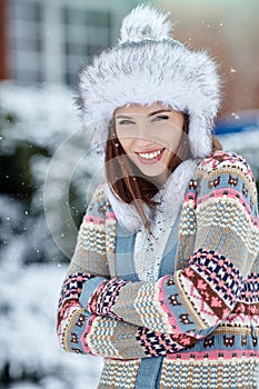 Woman winter portrait. Shallow dof.