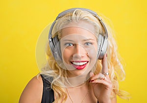 Woman with wireless headphones