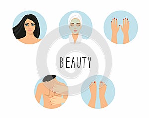 Woman, a woman with cosmetic mask on her face, woman with make-up, hands with manicure, feet with manicure.