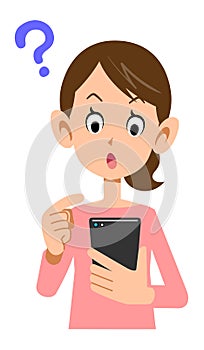 Woman wondering how to operate a smartphone