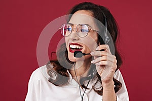 Woman work in callcenter talking by cellphone