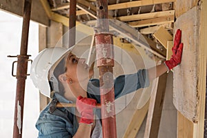 Woman at work on a construction site