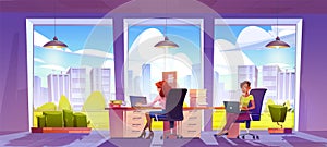 Woman work inside office room with window vector