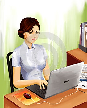Woman at work place with notebook