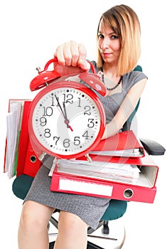 Woman work stoppage Overworked businesswoman plenty of documents