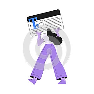Woman Work with Text Editing and Writing Article Vector Illustration