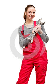 Woman worker with wrenches