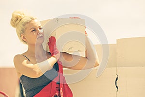 Woman working with airbricks