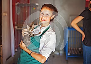 Woman working in animal shelter