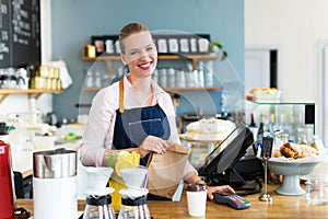 Woman working at cafe