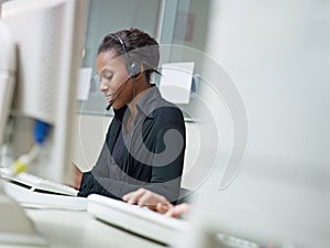 Woman working in call center