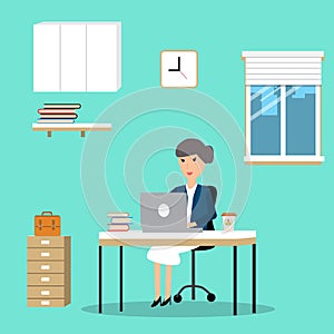 Woman working in the co-working space infographics elements.