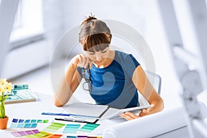 Woman working with color samples for selection