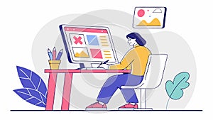 Woman Working on Computer with Creative Design Software, vector design Generative AI