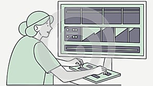 Woman Working on Computer with Graph Data Analysis Vector, vector design Generative AI