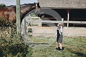 Woman working in a gardening shopYoung girl with a horse in the field