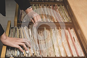 Woman working hand searching document