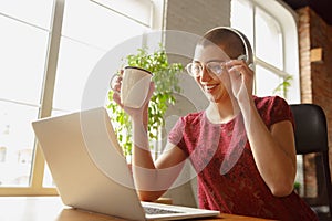 Woman working from home during coronavirus or COVID-19 quarantine, remote office concept