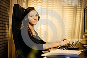 Woman working from home on a desktop computer.Online business career.Freelance remote worker.Productivity and motivation.Video photo
