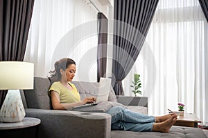 Woman working in the home , freelancing woman working concept