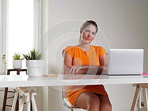 woman working at home with laptop