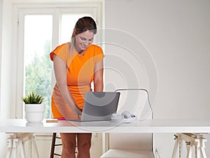 woman working at home with laptop