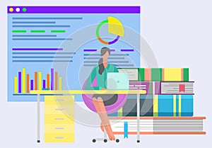 Woman Working with Infochart Presentation Vector