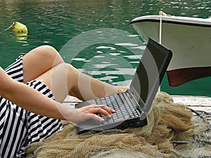 Woman working on laptop