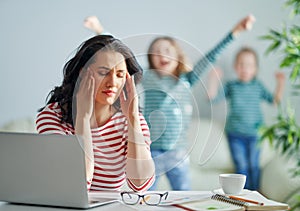 Woman working on a laptop