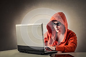 Woman working on a laptop