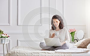 Woman working on a laptop