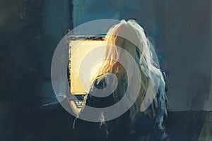 Woman working late on computer