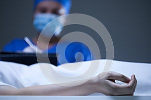 Woman working in mortuary