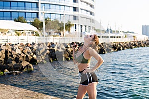 Woman working out at the beach