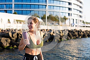 Woman working out at the beach